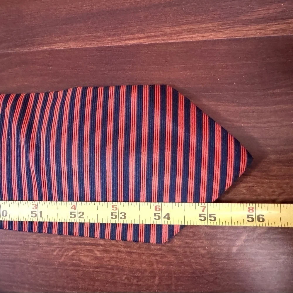🌿SALE🌿BROOKS BROTHERS Red Orange Stripes on Blue Background All Silk Necktie